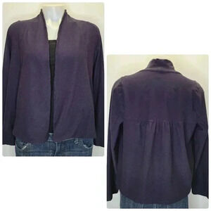 Eileen Fisher Navy Blue Viscose Open Peplum Ruffle Blazer Jacket Medium Petite